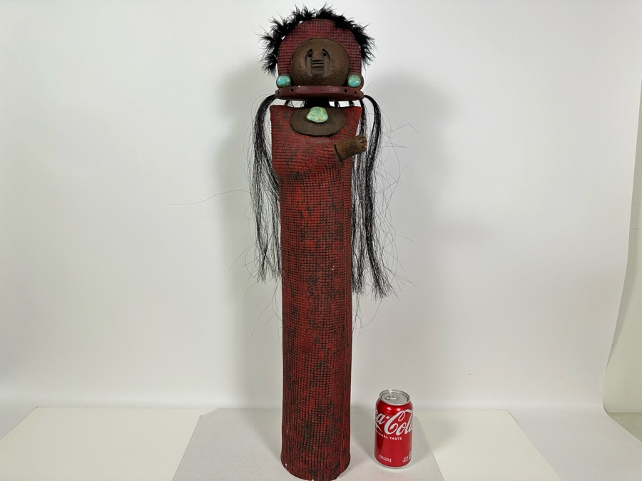 Lisa Lamonthe Pueblo Blanket People Pottery Sculpture With Turquoise And Horse Hair Signed 30' - See Photos [Photo 3]