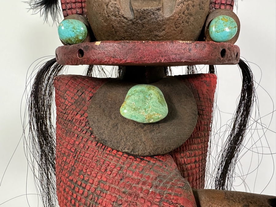 Lisa Lamonthe Pueblo Blanket People Pottery Sculpture With Turquoise And Horse Hair Signed 30' - See Photos [Photo 7]