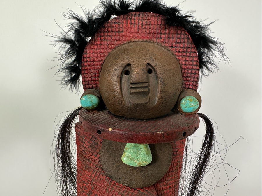 Lisa Lamonthe Pueblo Blanket People Pottery Sculpture With Turquoise And Horse Hair Signed 30' - See Photos [Photo 2]