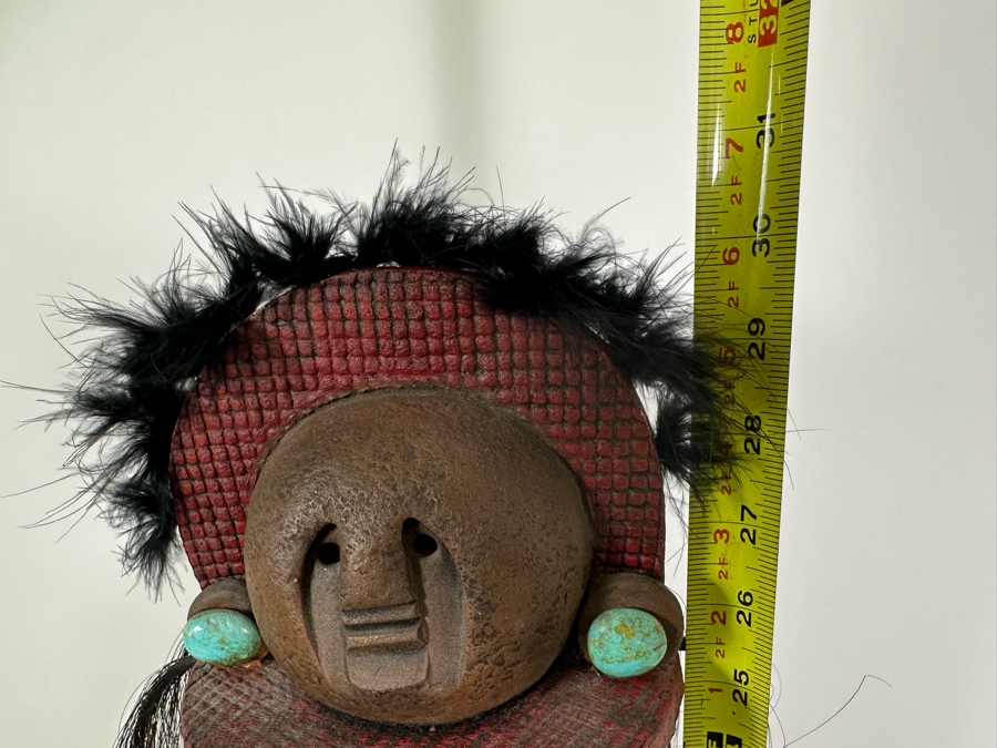Lisa Lamonthe Pueblo Blanket People Pottery Sculpture With Turquoise And Horse Hair Signed 30' - See Photos [Photo 21]