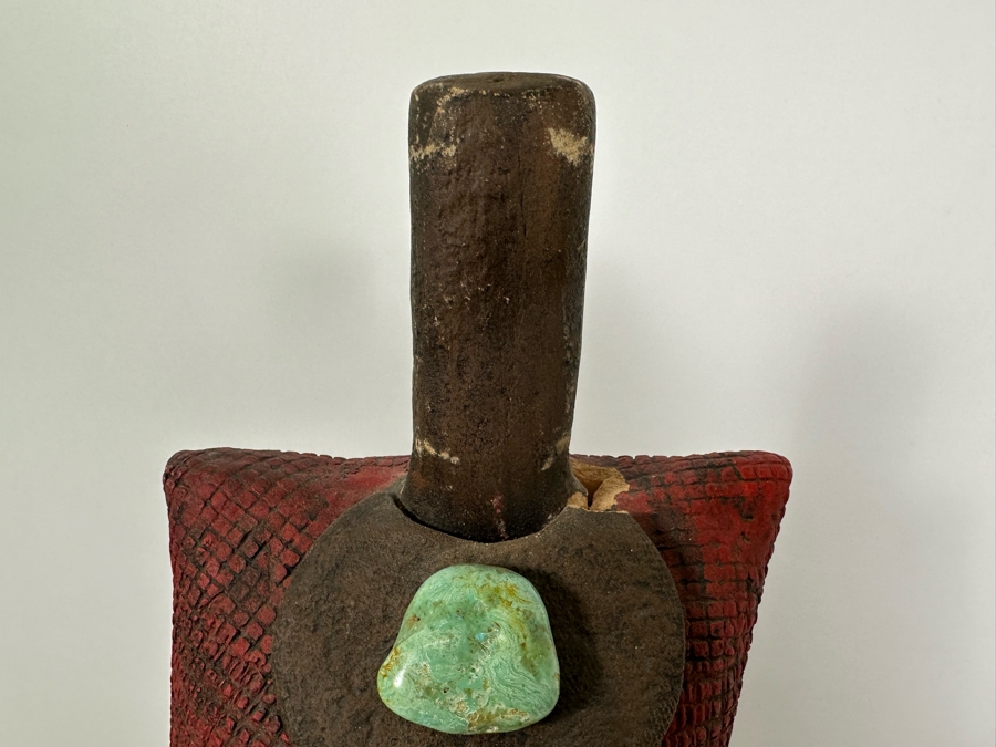 Lisa Lamonthe Pueblo Blanket People Pottery Sculpture With Turquoise And Horse Hair Signed 30' - See Photos [Photo 19]