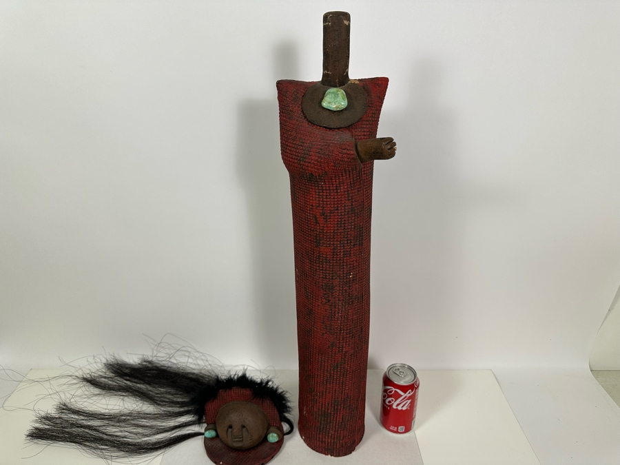 Lisa Lamonthe Pueblo Blanket People Pottery Sculpture With Turquoise And Horse Hair Signed 30' - See Photos [Photo 17]
