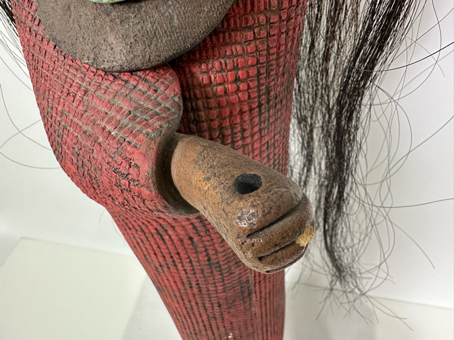 Lisa Lamonthe Pueblo Blanket People Pottery Sculpture With Turquoise And Horse Hair Signed 30' - See Photos [Photo 8]