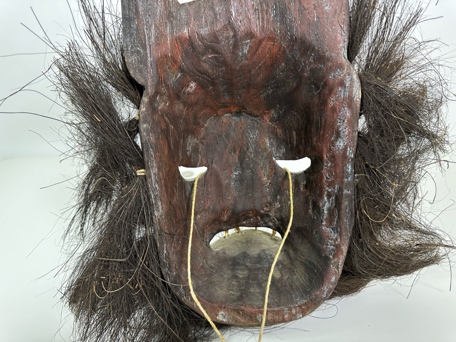 Old Hand Carved Wooden Ethnic Mask 14W X 17H [Photo 9]