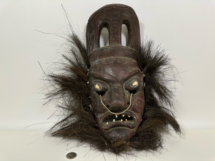 Old Hand Carved Wooden Ethnic Mask 14W X 17H [Photo 2]