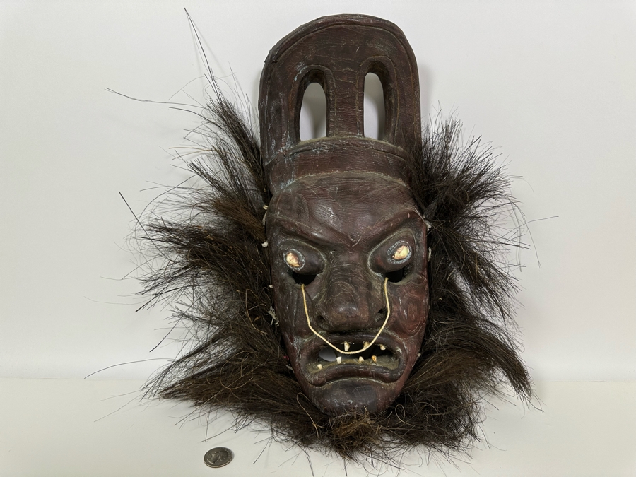 Old Hand Carved Wooden Ethnic Mask 14W X 17H [Photo 8]