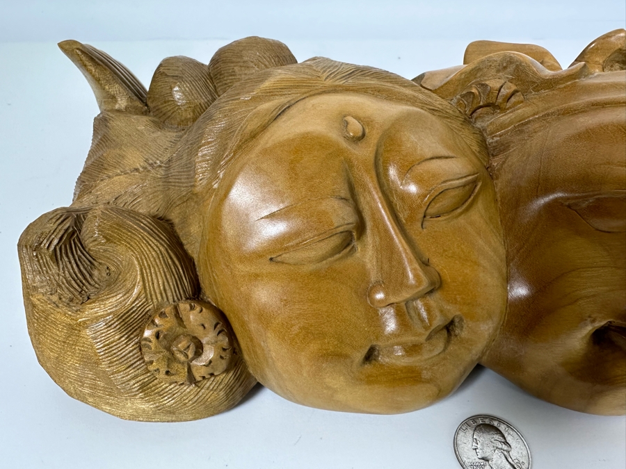 Relief Carved Wooden Indonesian Double Faces Wall Sculpture 12W X 8H X 3.5D [Photo 5]