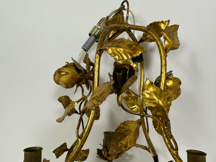 Vintage Gilt Metal Rose Light Fixture 19H [Photo 7]