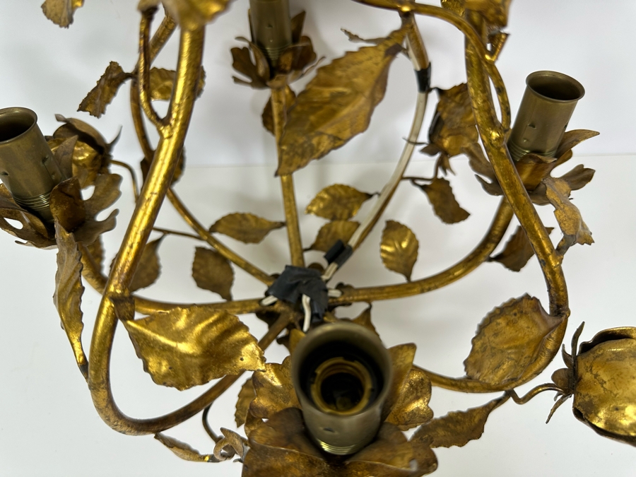 Vintage Gilt Metal Rose Light Fixture 19H [Photo 8]