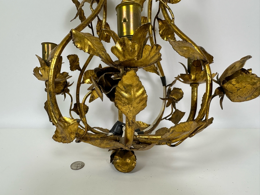 Vintage Gilt Metal Rose Light Fixture 19H [Photo 5]