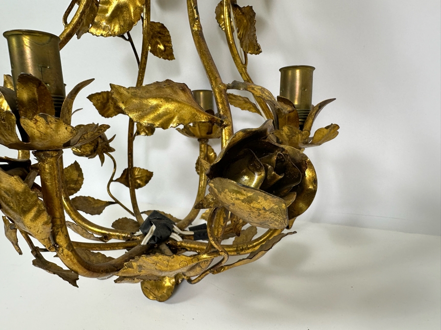 Vintage Gilt Metal Rose Light Fixture 19H [Photo 6]