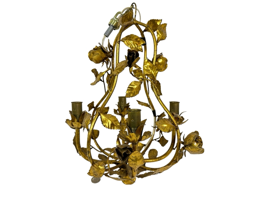 Vintage Gilt Metal Rose Light Fixture 19H