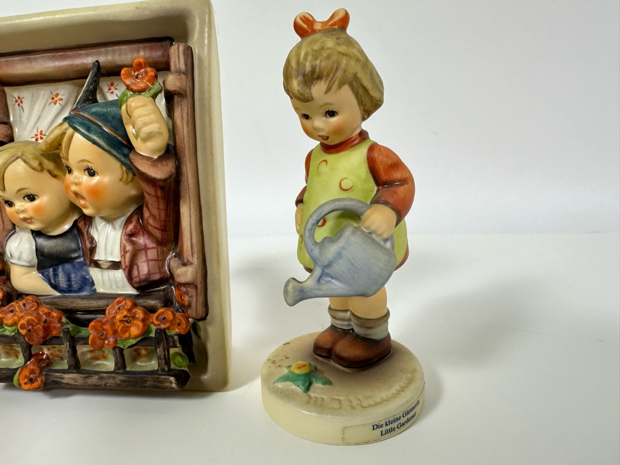 Set Of Three Vintage German Hummels: Little Gardener Figurine, One 4 U, One 4 Me Place Card & Vacation Time Wall Plaque [Photo 6]