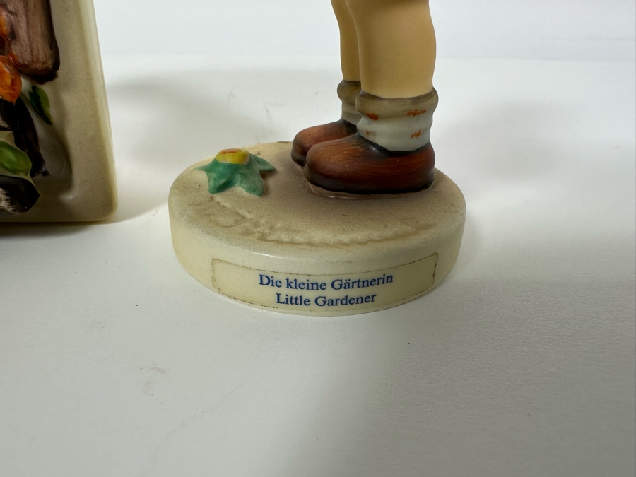 Set Of Three Vintage German Hummels: Little Gardener Figurine, One 4 U, One 4 Me Place Card & Vacation Time Wall Plaque [Photo 7]