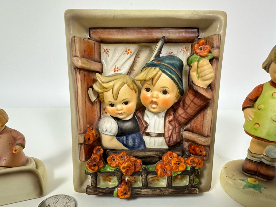 Set Of Three Vintage German Hummels: Little Gardener Figurine, One 4 U, One 4 Me Place Card & Vacation Time Wall Plaque [Photo 4]