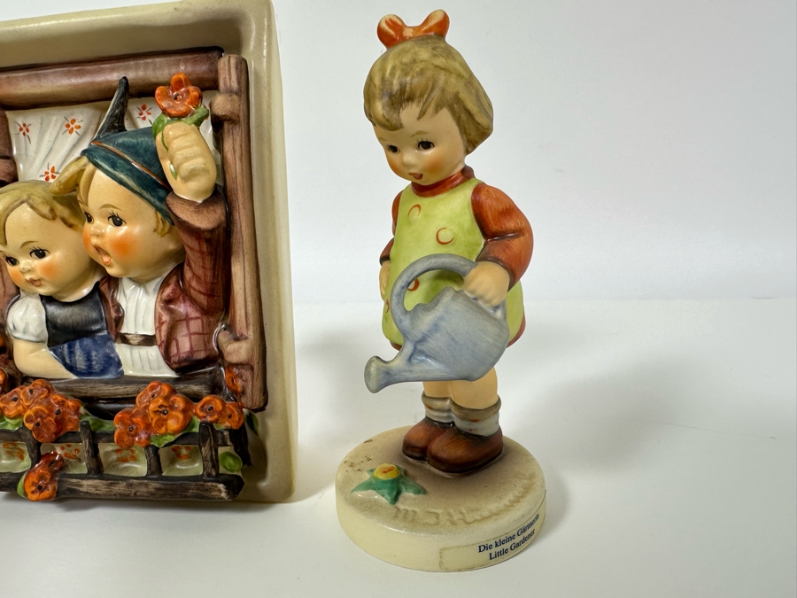 Set Of Three Vintage German Hummels: Little Gardener Figurine, One 4 U, One 4 Me Place Card & Vacation Time Wall Plaque [Photo 5]