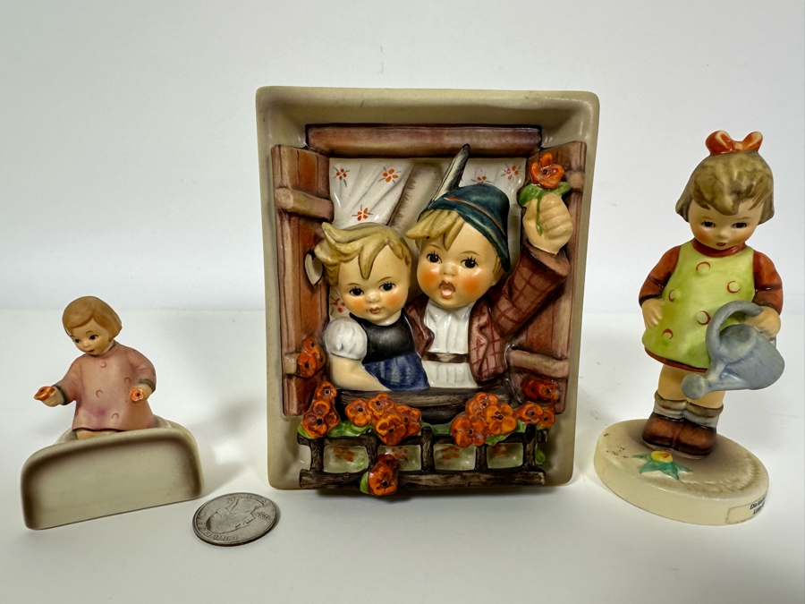Set Of Three Vintage German Hummels: Little Gardener Figurine, One 4 U, One 4 Me Place Card & Vacation Time Wall Plaque [Photo 3]