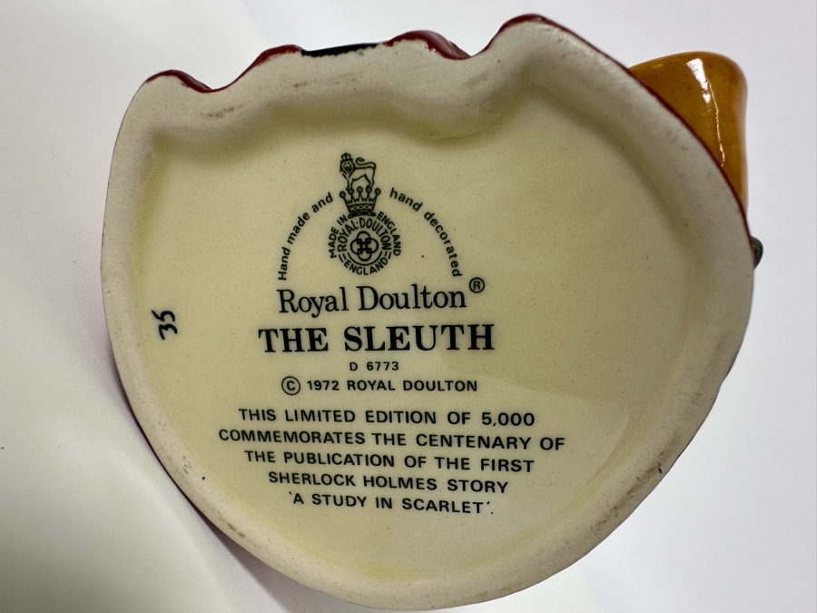 Vintage 1972 Limited Edition Royal Doulton Toby Mug 'The Sleuth' Commemorates The Centenary Of The Publication Of The First Sherlock Holmes Story 'A Study In Scarlet' D6773 Made In England 4H [Photo 6]