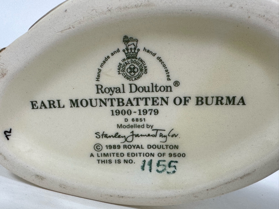 Vintage 1989 Limited Edition Royal Doulton Toby Mug 'Earl Mountbatten Of Burma 1900-1979' D6851 Made In England 4H [Photo 8]