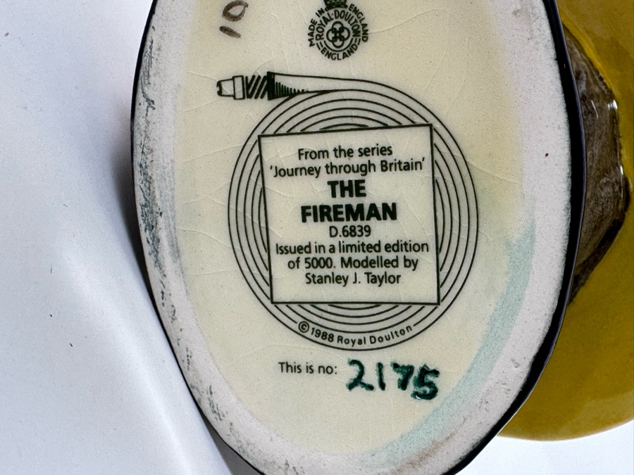 Vintage 1988 Limited Edition Royal Doulton Toby Mug 'The Fireman' From The Series Journey Through Britain D6839 Made In England 4H [Photo 8]