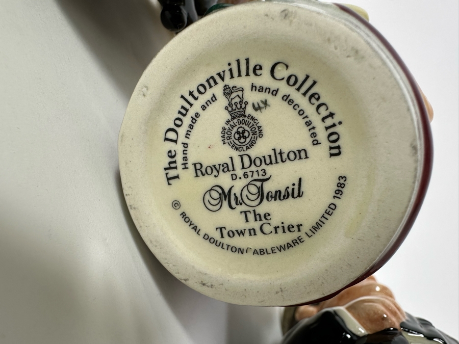 Vintage 1983 Royal Doulton Small Character Mugs From The Doultonville Collection: Mr. Litigate (The Lawyer) D6699, Mr. Furrow (The Farmer) D6701, Mr. Tonsil (The Town Crier) D6713 & Rev. Cassock (The Clergyman) Small Made In England 4H [Photo 11]