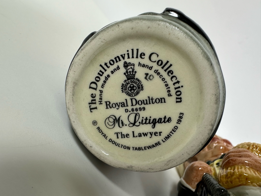 Vintage 1983 Royal Doulton Small Character Mugs From The Doultonville Collection: Mr. Litigate (The Lawyer) D6699, Mr. Furrow (The Farmer) D6701, Mr. Tonsil (The Town Crier) D6713 & Rev. Cassock (The Clergyman) Small Made In England 4H [Photo 9]