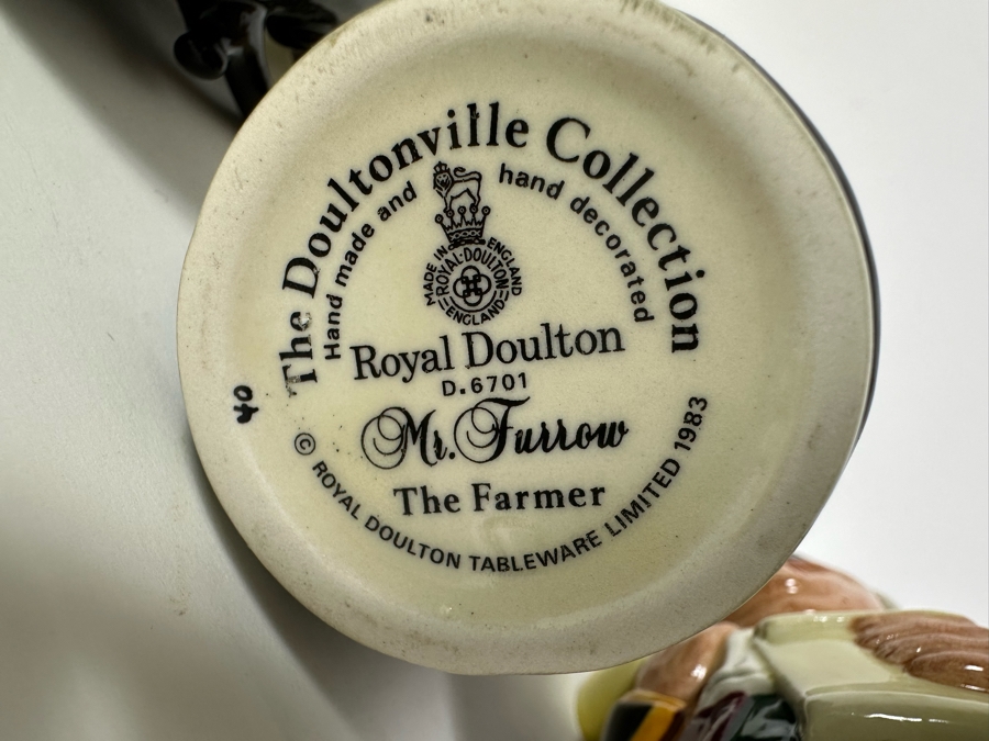 Vintage 1983 Royal Doulton Small Character Mugs From The Doultonville Collection: Mr. Litigate (The Lawyer) D6699, Mr. Furrow (The Farmer) D6701, Mr. Tonsil (The Town Crier) D6713 & Rev. Cassock (The Clergyman) Small Made In England 4H [Photo 10]