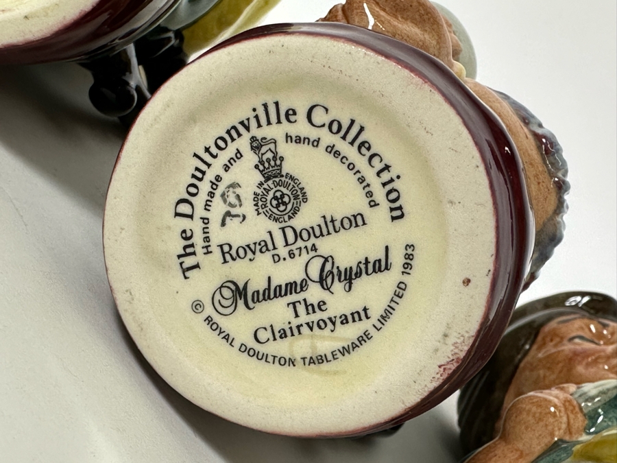 Vintage 1983 Royal Doulton Small Character Mugs From The Doultonville Collection: The Nurse D6700, The Barmaid D6716, The Clairvoyant D6714, The Librarian D6715 & The Schoolmistress D6722 1984 Made In England 4H [Photo 12]