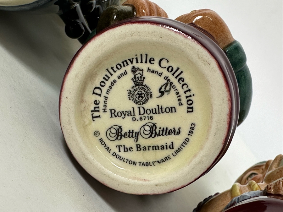 Vintage 1983 Royal Doulton Small Character Mugs From The Doultonville Collection: The Nurse D6700, The Barmaid D6716, The Clairvoyant D6714, The Librarian D6715 & The Schoolmistress D6722 1984 Made In England 4H [Photo 11]
