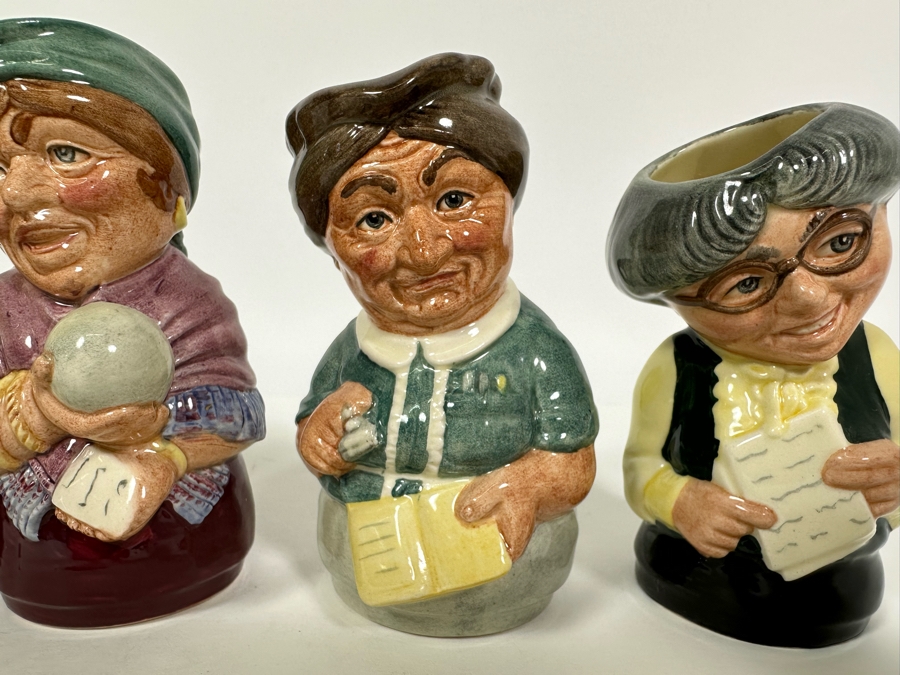 Vintage 1983 Royal Doulton Small Character Mugs From The Doultonville Collection: The Nurse D6700, The Barmaid D6716, The Clairvoyant D6714, The Librarian D6715 & The Schoolmistress D6722 1984 Made In England 4H [Photo 4]
