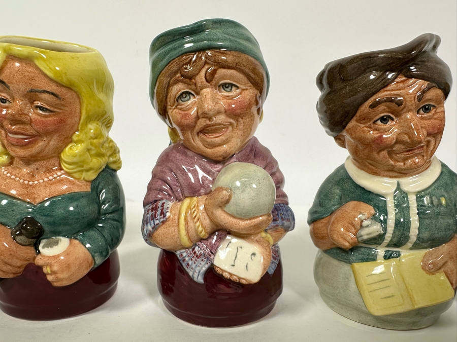Vintage 1983 Royal Doulton Small Character Mugs From The Doultonville Collection: The Nurse D6700, The Barmaid D6716, The Clairvoyant D6714, The Librarian D6715 & The Schoolmistress D6722 1984 Made In England 4H [Photo 5]