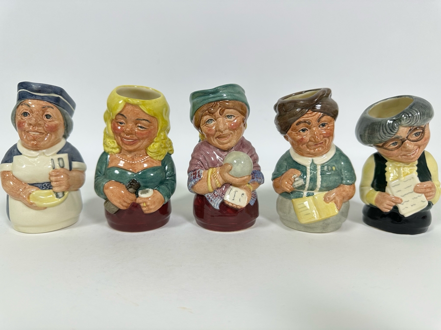 Vintage 1983 Royal Doulton Small Character Mugs From The Doultonville Collection: The Nurse D6700, The Barmaid D6716, The Clairvoyant D6714, The Librarian D6715 & The Schoolmistress D6722 1984 Made In England 4H [Photo 2]