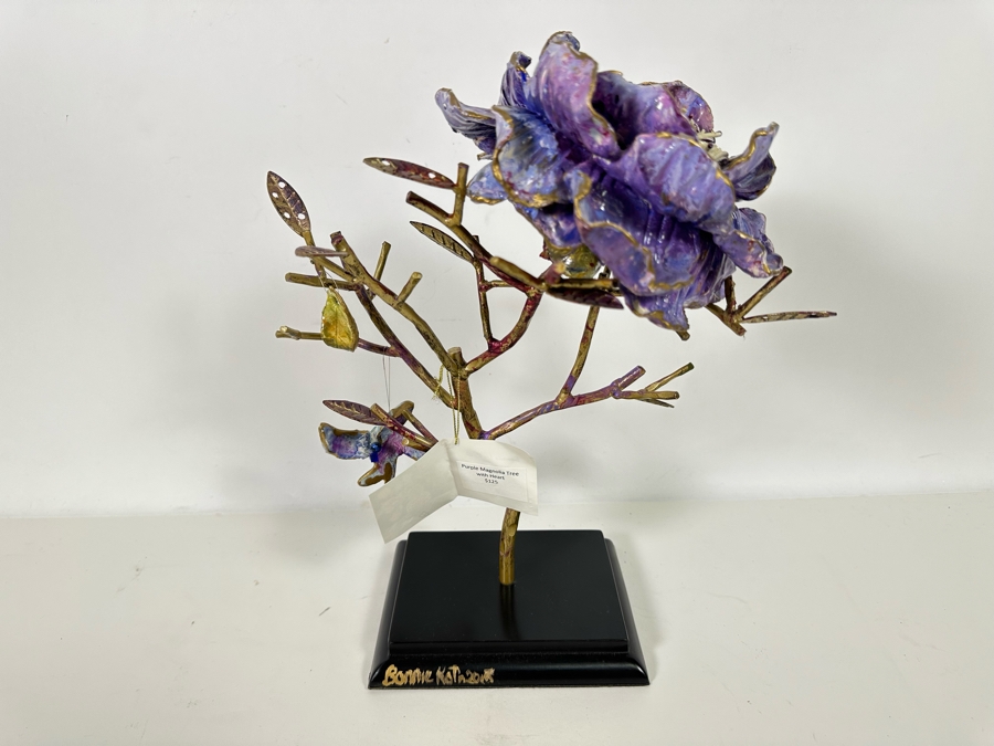 Bonnie Lee Roth (B. 1942, Southern California) Original Purple Magnolia Tree With Heart Sculpture 13H [Photo 12]