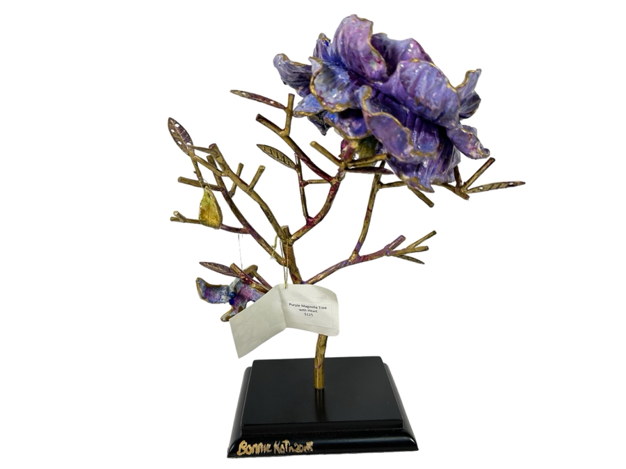 Bonnie Lee Roth (B. 1942, Southern California) Original Purple Magnolia Tree With Heart Sculpture 13H [Photo 2]