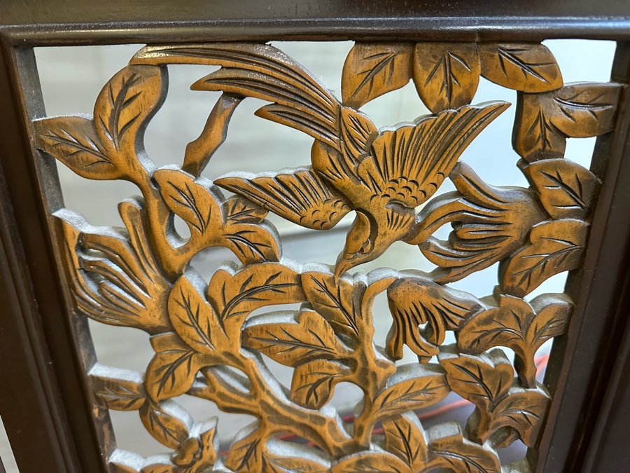 Vintage Wooden 4-Panel Relief Carved Peacock Bird Themed Floor Screen 72'W X 71.5'H [Photo 9]