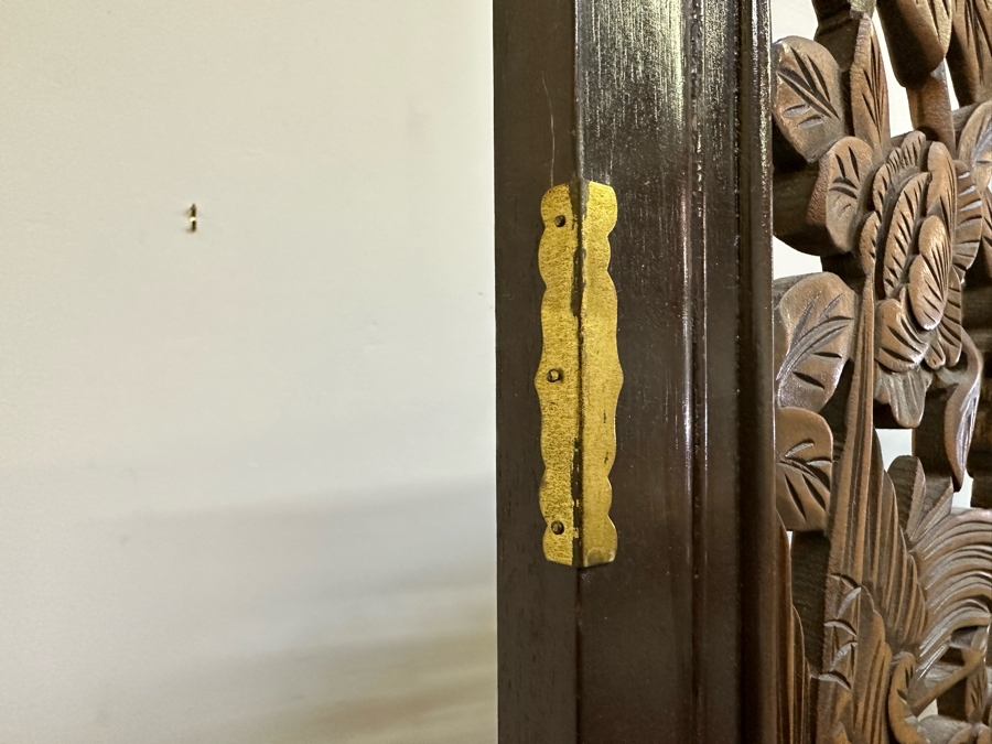 Vintage Wooden 4-Panel Relief Carved Peacock Bird Themed Floor Screen 72'W X 71.5'H [Photo 15]