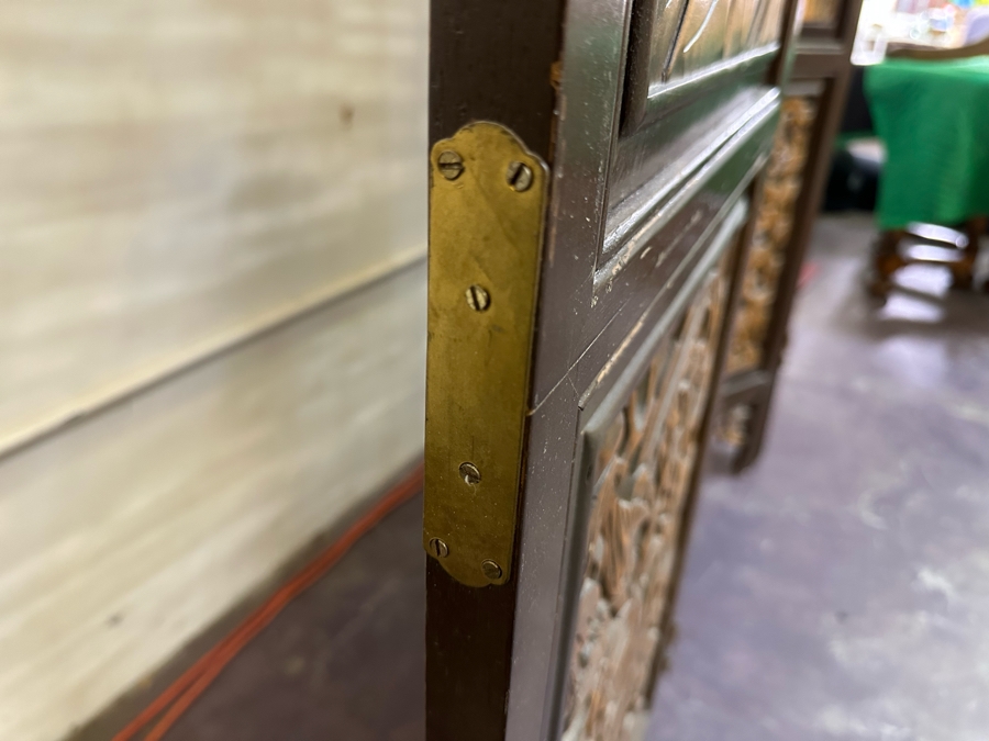 Vintage Wooden 4-Panel Relief Carved Peacock Bird Themed Floor Screen 72'W X 71.5'H [Photo 16]