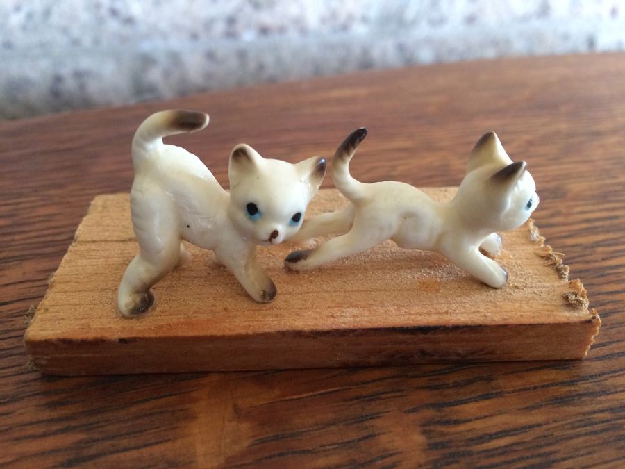 Vintage Cat Figurines (Glued To Board)