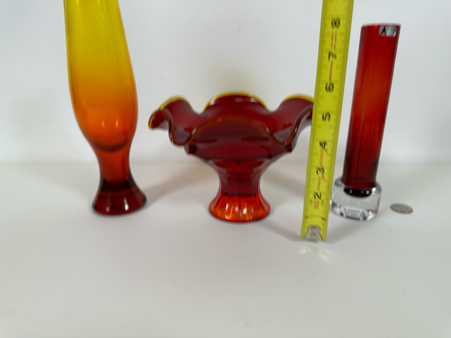 Mid-Century Glass Collection Includes: Svensk Form Bo Borgstrom Sweden Seda Vase 8H (R), Viking Art Glass Footed Candy Dish 5.5 (M) & Art Glass Vase (Blenko?) 10H [Photo 11]