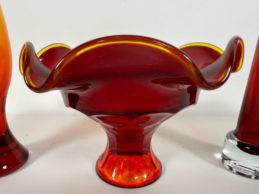 Mid-Century Glass Collection Includes: Svensk Form Bo Borgstrom Sweden Seda Vase 8H (R), Viking Art Glass Footed Candy Dish 5.5 (M) & Art Glass Vase (Blenko?) 10H [Photo 8]