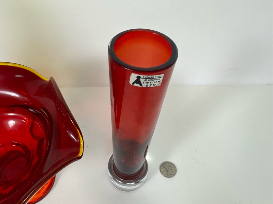 Mid-Century Glass Collection Includes: Svensk Form Bo Borgstrom Sweden Seda Vase 8H (R), Viking Art Glass Footed Candy Dish 5.5 (M) & Art Glass Vase (Blenko?) 10H [Photo 6]