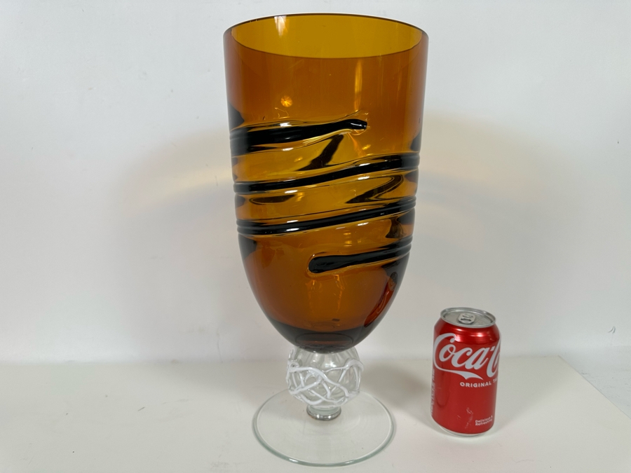 Large Murano Art Glass Footed Centerpiece Vase 15H X 7W [Photo 2]