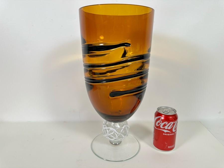 Large Murano Art Glass Footed Centerpiece Vase 15H X 7W [Photo 3]