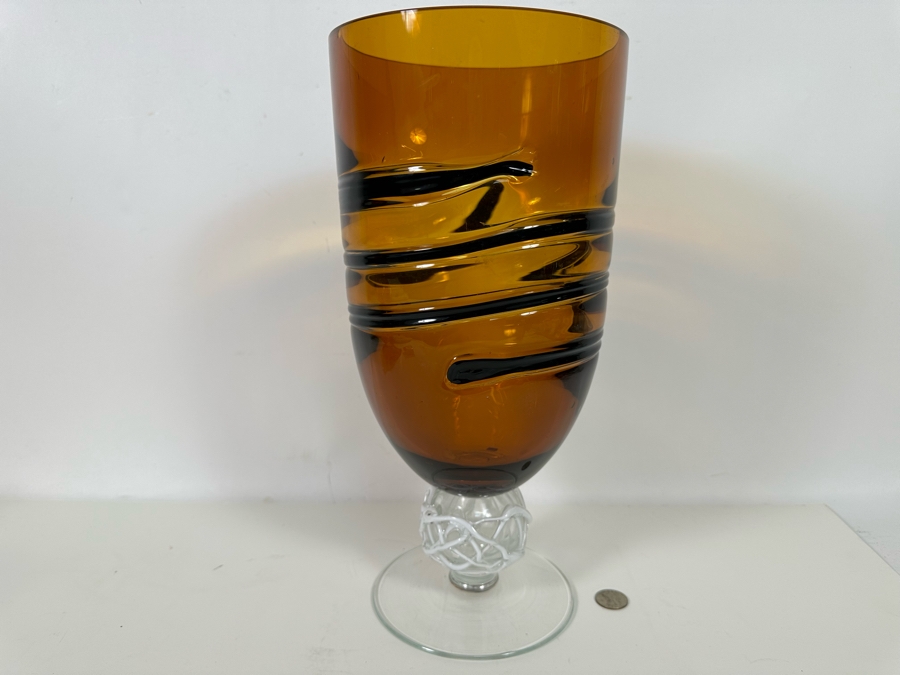 Large Murano Art Glass Footed Centerpiece Vase 15H X 7W [Photo 4]