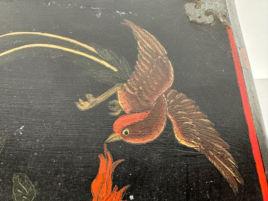 Vintage Chinese Hand Painted Wooden Jewelry Box With Brass Hardware 13.5W X 10D X 13H [Photo 8]