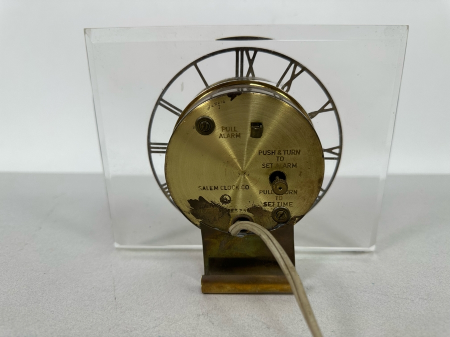 Vintage Lucite And Brass Desk Clock By Salem Working 7.5W X 6H X 3D [Photo 7]