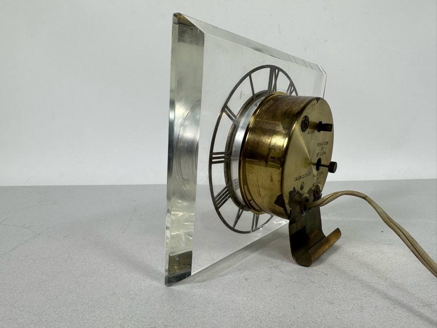 Vintage Lucite And Brass Desk Clock By Salem Working 7.5W X 6H X 3D [Photo 9]