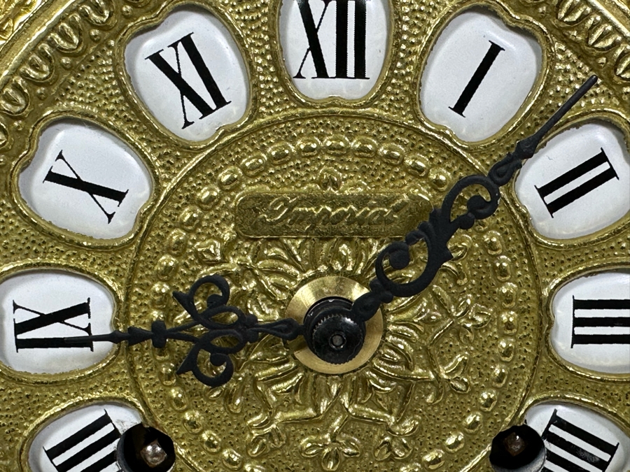 Vintage Two-Tone Bronze & Marble Three-Piece Garniture Set Featuring Imperial Franz Hermle Mantel Clock 24H And Pair Of Candelabras 26H - Clock Needs Servicing [Photo 12]