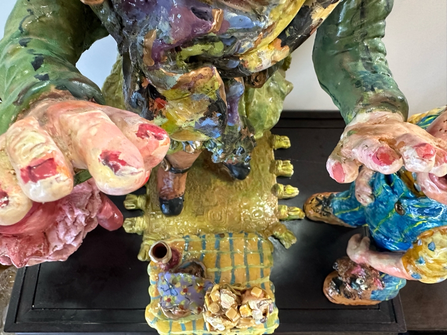 Impressive Large Scale Sculpture Featuring Mother With Son And Daughter On Large Wooden Stand Titled 'L'Dor V'Dor' Signed By Branah Layah And Bonnie Lee Roth - Was Formerly Displayed In A Museum 26.5W X 17.5D X 30H [Photo 13]