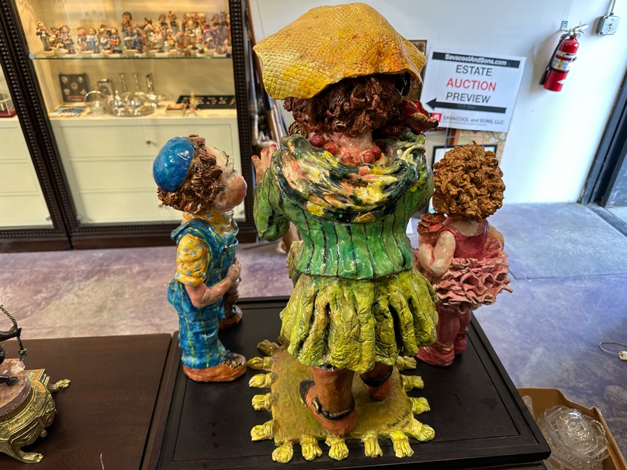 Impressive Large Scale Sculpture Featuring Mother With Son And Daughter On Large Wooden Stand Titled 'L'Dor V'Dor' Signed By Branah Layah And Bonnie Lee Roth - Was Formerly Displayed In A Museum 26.5W X 17.5D X 30H [Photo 20]